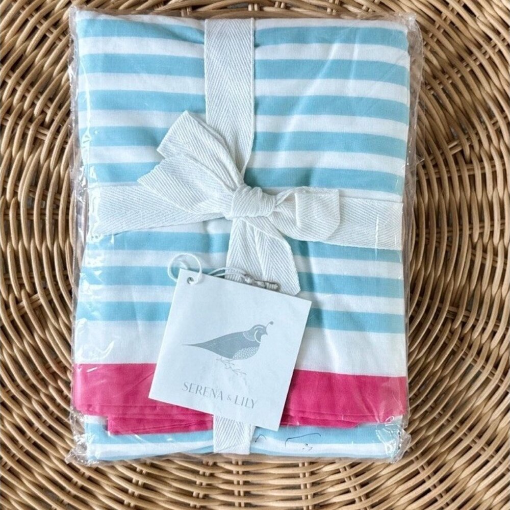 NEW Serena & Lily Aqua Candy Stripe Euro Pillow Sham-Aqua Blue/Pink